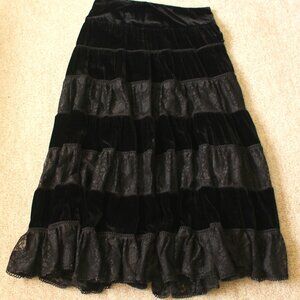 Vintage Bebe Tiered Black Velvet/Silk Maxi Skirt Size S